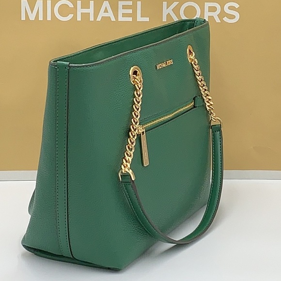 Michael Kors Jet Set Item Medium Front Pocket Shoulder Chain Tote JEWEL GREEN - Picture 6 of 16
